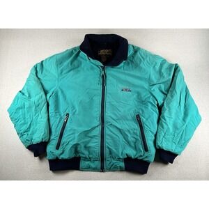 VTG 90s Eddie Bauer Teal Green Jacket Bomber Fleece Lined Size LARGE